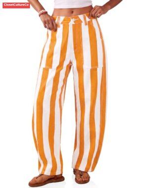 Striped Barrel Jeans Baggy Wide Leg Denim Pants with Pockets